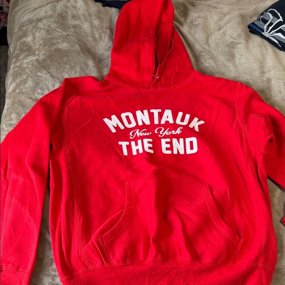 MV Sport Red Zip-Up Hoodie with White Lettering